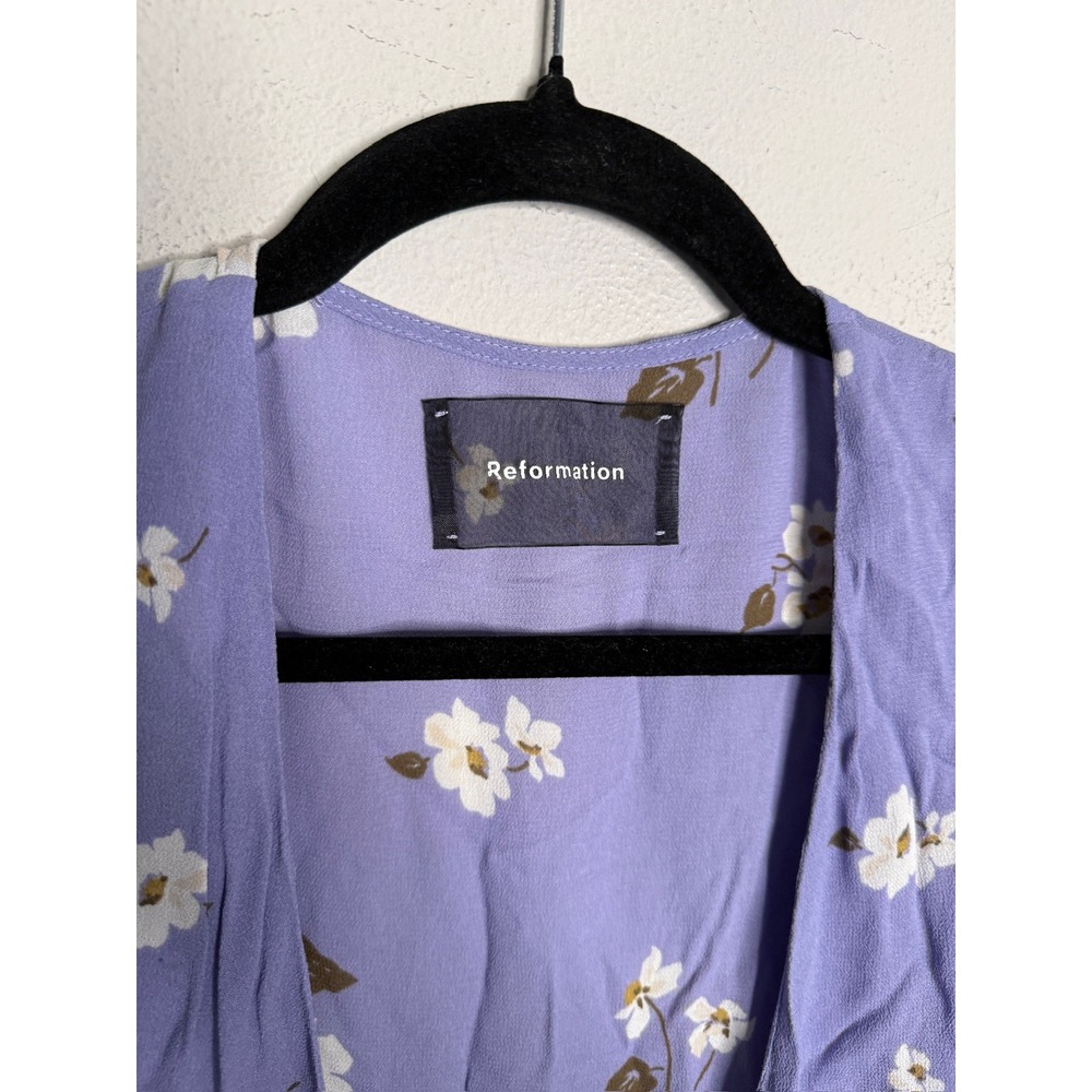 Reformation Adele Purple Floral Wrap Mini Dress Short Sleeve V-Neck Small - Picture 6 of 9